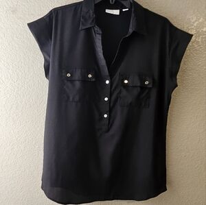 New York & Company Classic Utility Cap Sleeve Black Shirt Size Medium